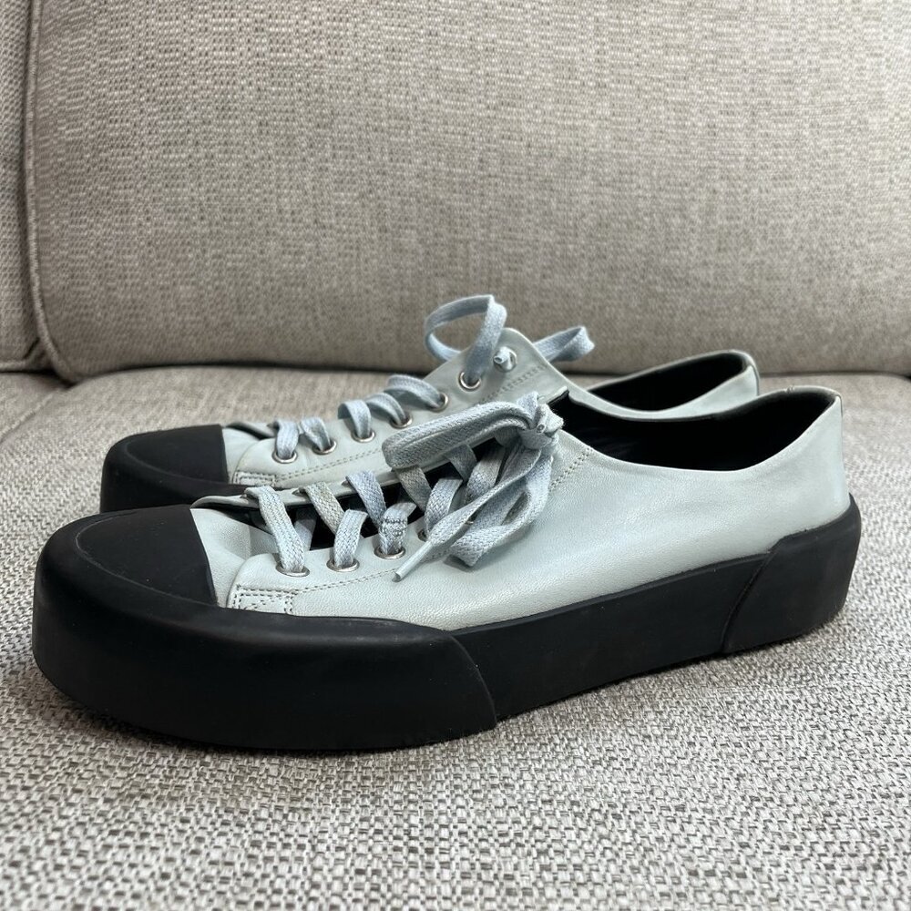 Jil Sander‎ Jungle Low Top Light Blue Leather Lace-Up Black Rubber Sole Sneaker